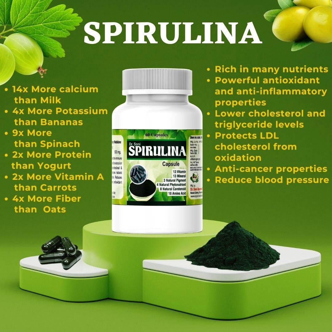 Helps In Healthy Heart Capsules (60 Capsule),Weight Management  Vitamin A  Triglyceride  Reduce blood pressure  Protein  Potassium  Organic Spirulina Capsules  Nutrients and vitamins  natural ways to boost immunity  LDL  Immunity Booster  Green Food  Calcium  Boost immunity  Antioxidants  Anti-inflammatory  Anti-cancer