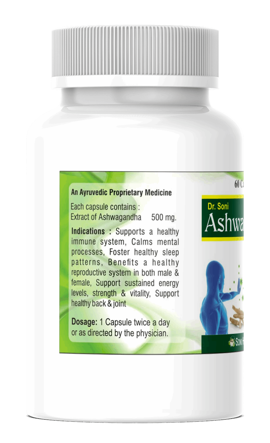Dr.Soni Ashwagandha Capsules for Improves Muscles Strength, Energy and Immunity Booster,Stress, Ashwagandha Capsules (Pack of 60 Capsules ),Ashwagandha Ayurvedic Capsules