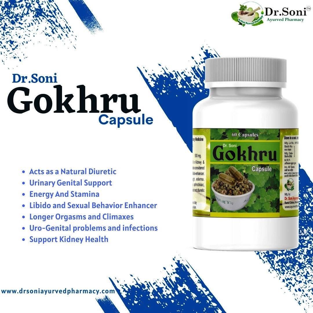 Dr. Soni Organic Gokhru Gokshura Capsules for Men's Wellness, Urinary Tract Health, Enhances Immunity-Boosting and Strength 500mg (60 - Veg Capsules)